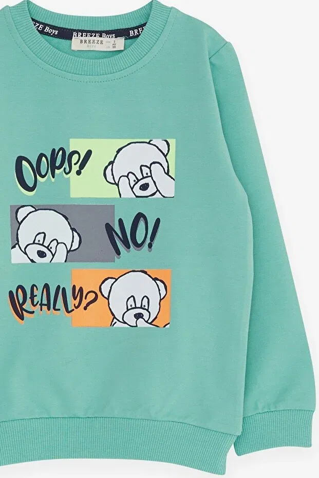 Детский спортивный костюм для мальчиков с принтом Confused Teddy Bear Breeze, Mint Green — фото 3
