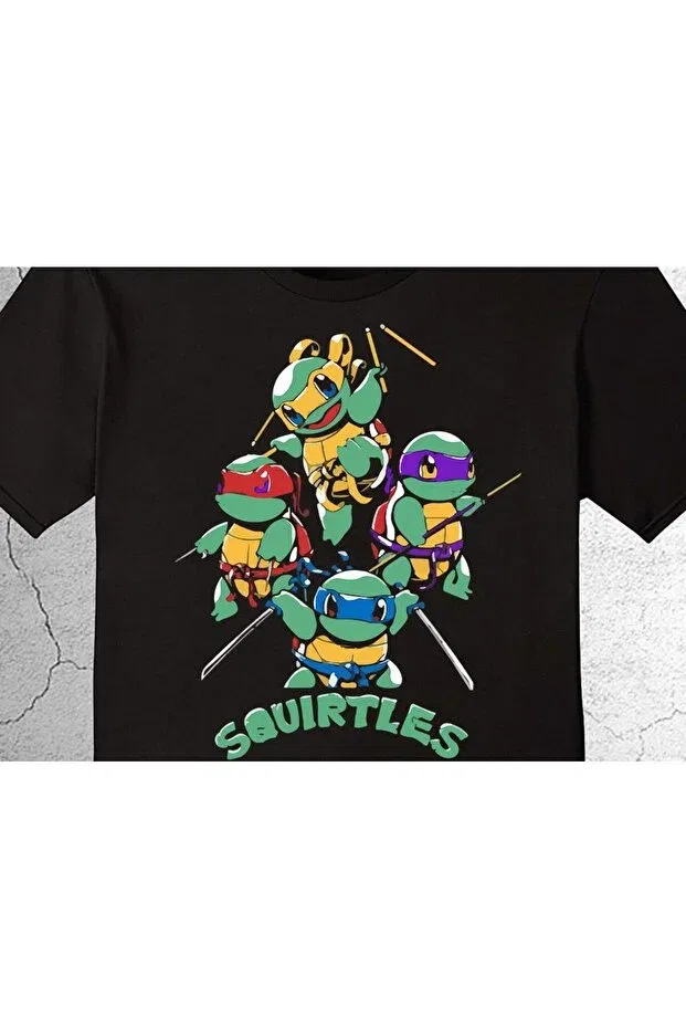 Детская футболка для мальчиков с принтом Squirtles Ninja Turtles Baskwear, Black — фото 2