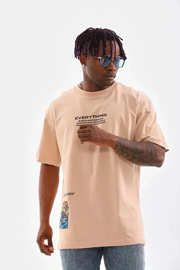 Детская футболка с принтом Unisex Crew Neck Printed Oversize T-Shirt Generic Brands, Beige
