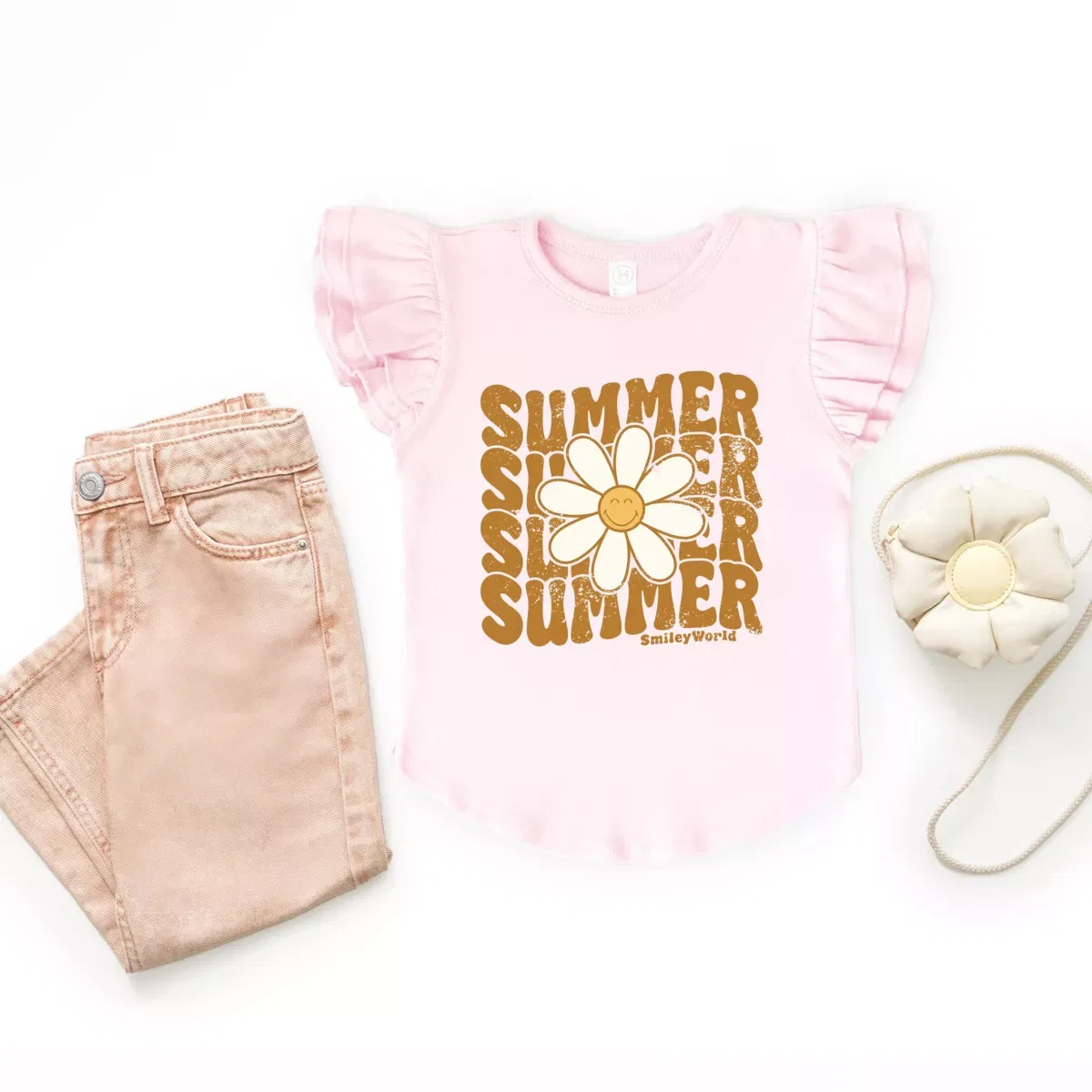 Детская футболка для девочек с принтом SmileyWorld Summer Wave Stacked The Juniper Shop, Lavender — фото 3