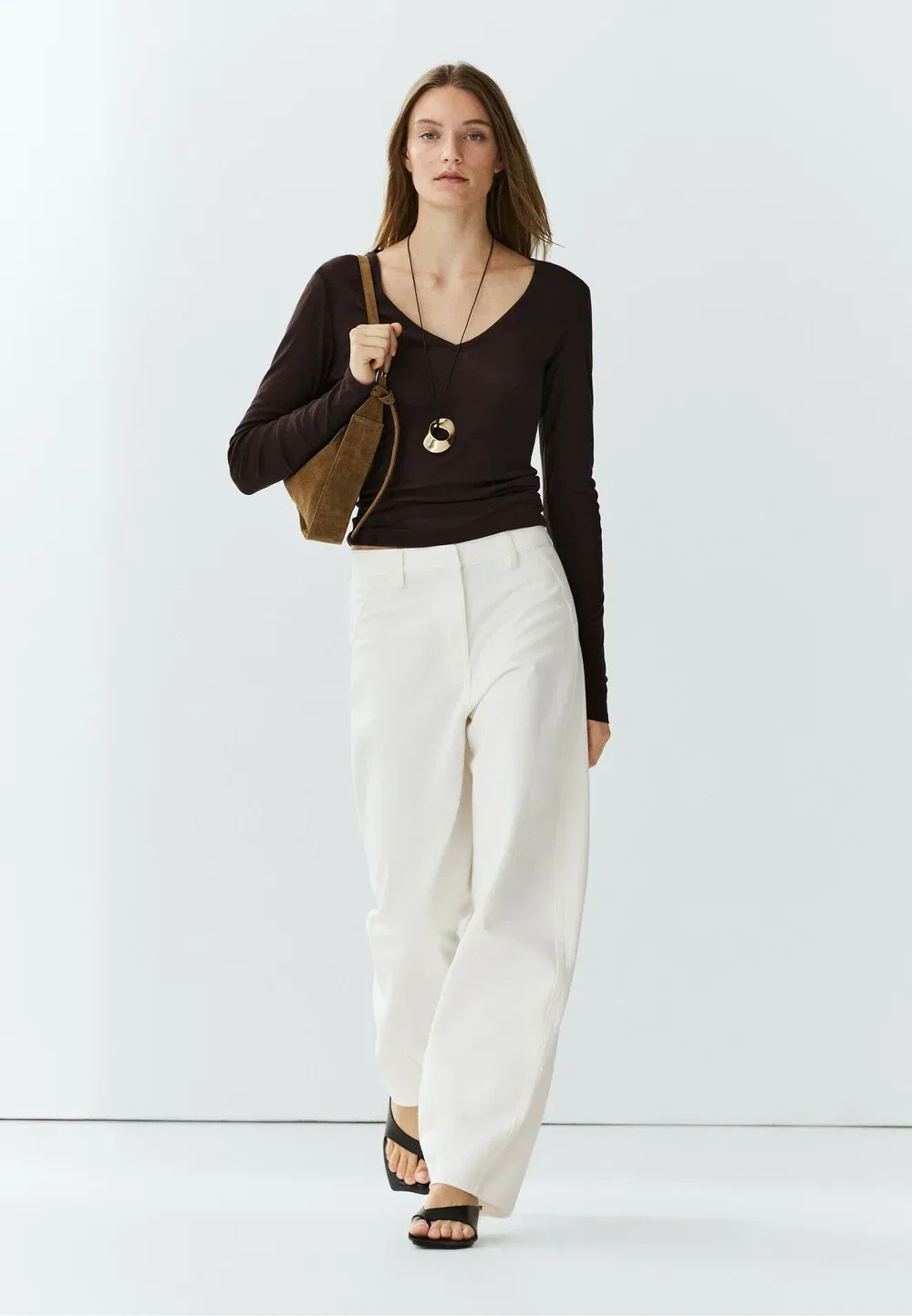 Брюки прямого кроя из 100% хлопка - джинсы прямого кроя Massimo Dutti, White — фото 2