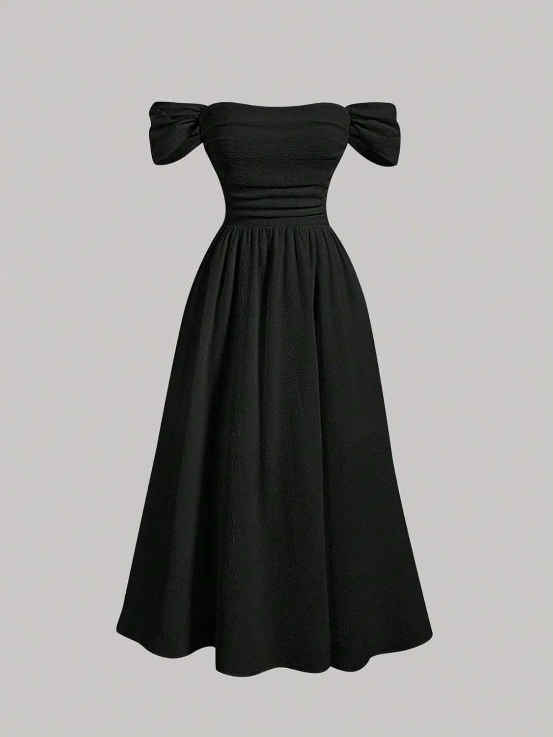 Женское повседневное платье миди с пышными рукавами Off-Shoulder, Black — фото 4