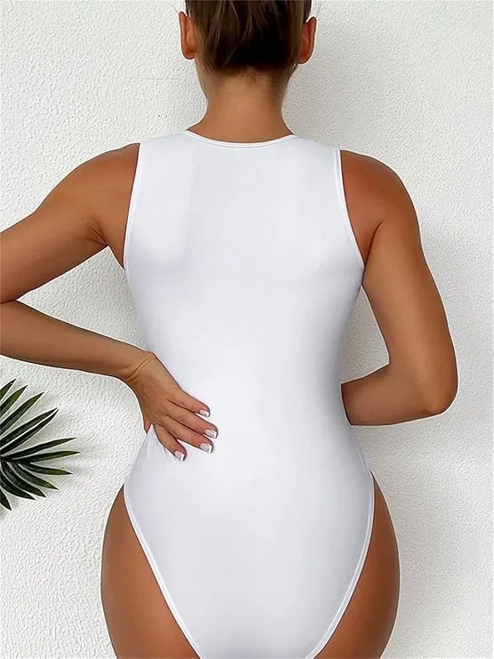 Женский цельный купальник с V-образным вырезом Generic, White — фото 2