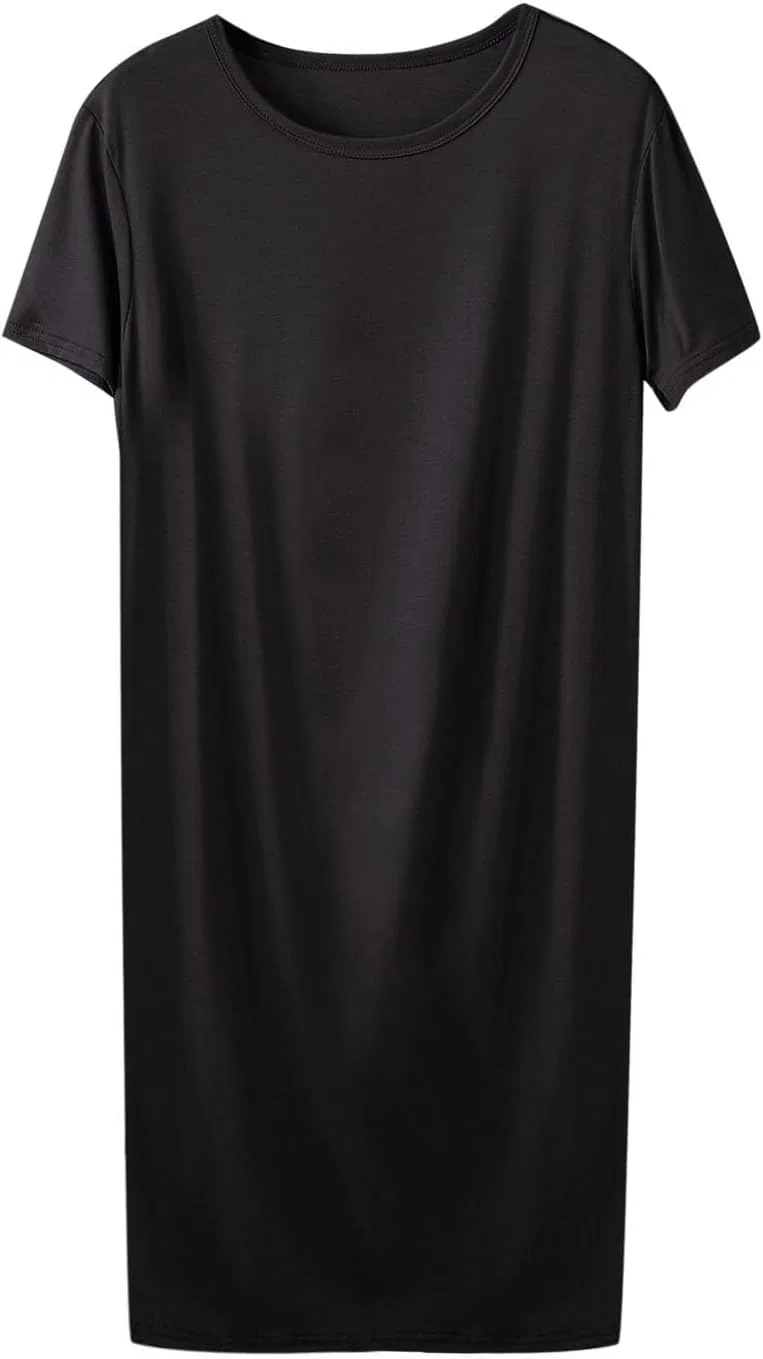 Женское миди-платье свободного кроя с коротким рукавом, Black