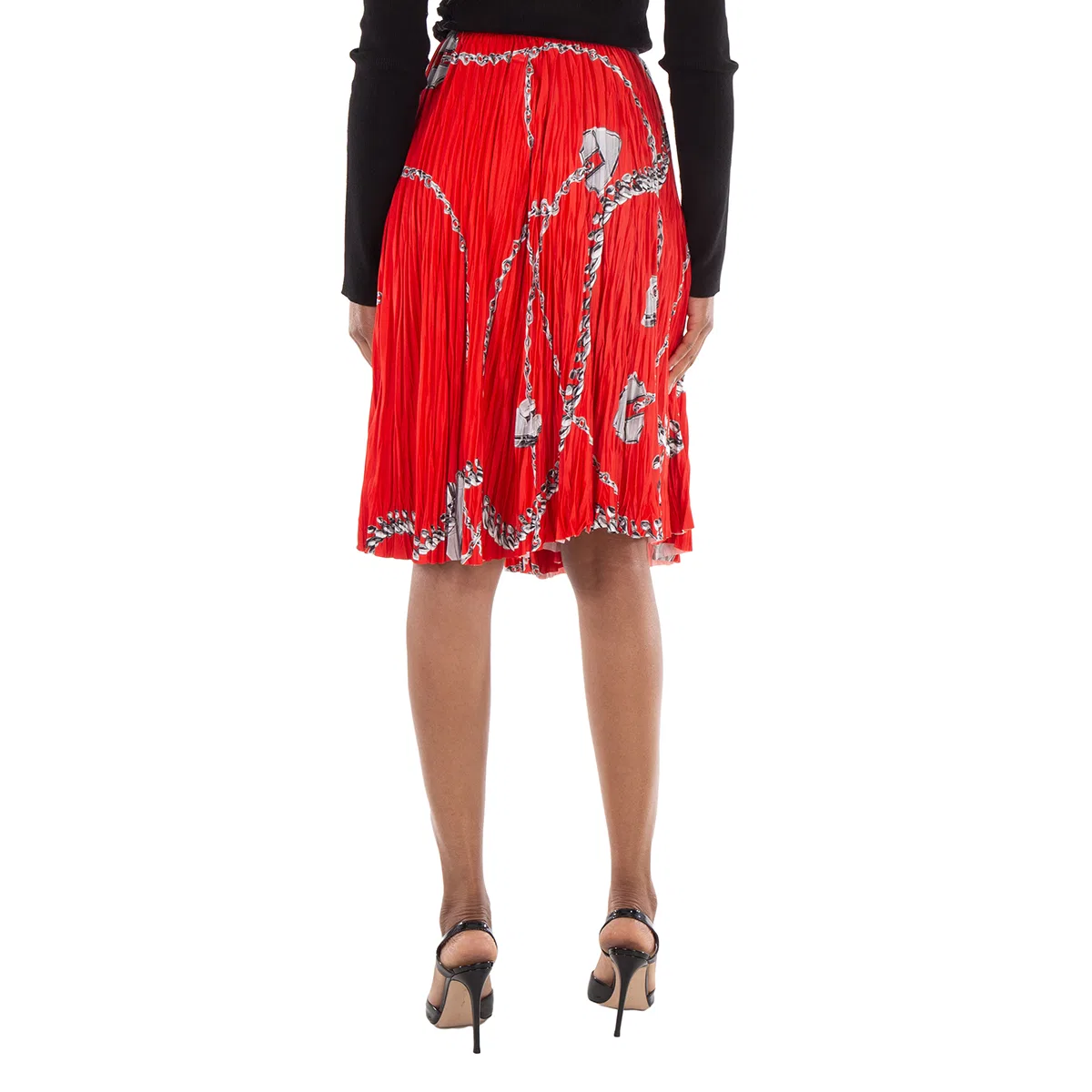 Юбка миди из джерси с принтом Shield Hardware Jersey Midi Skirt Burberry, Silver/Red — фото 4