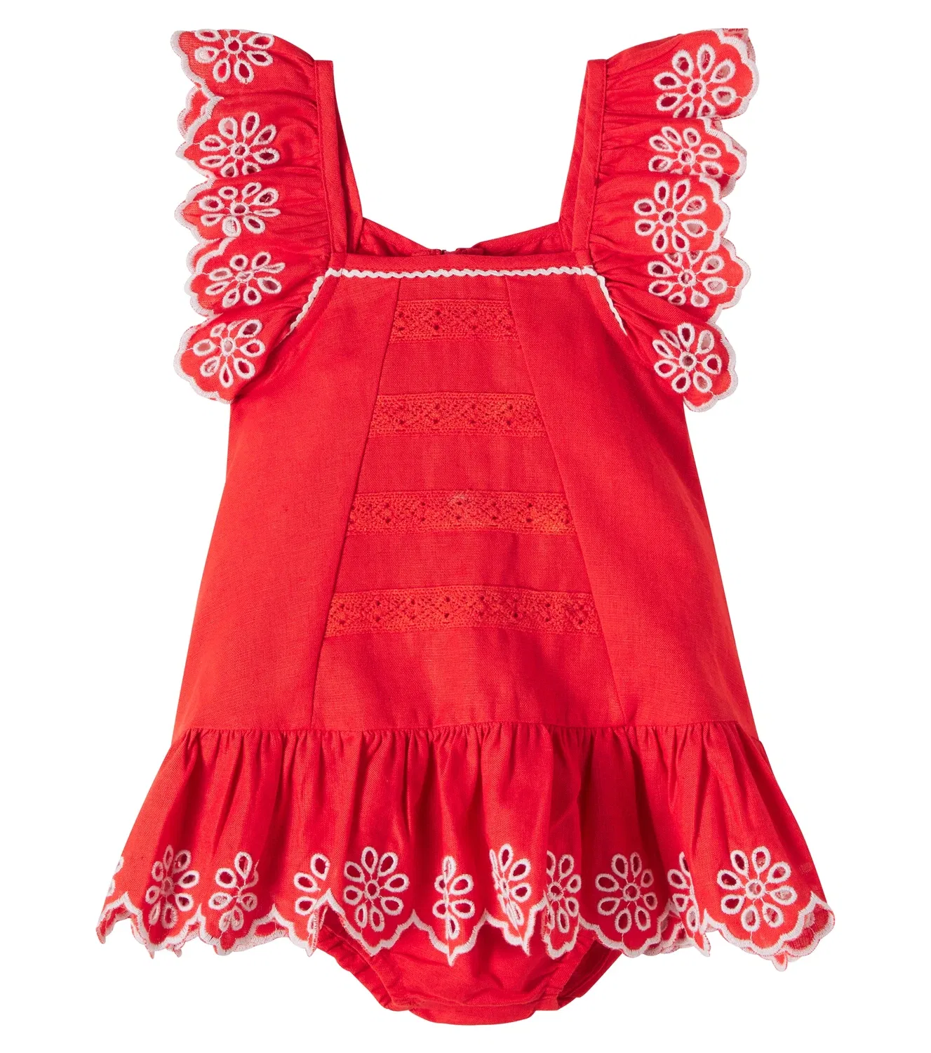 Платье льняное с вышивкой Stella Mccartney Kids, красный
