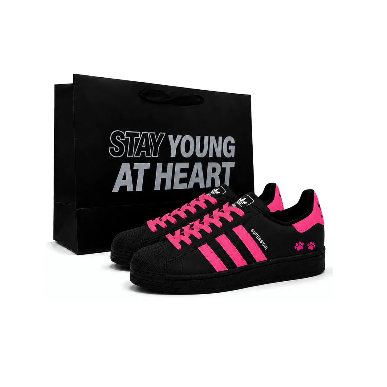 Детские кроссовки кожаные Superstar 2 Black and Pink Cat Paw Adidas Originals, Rose Pink