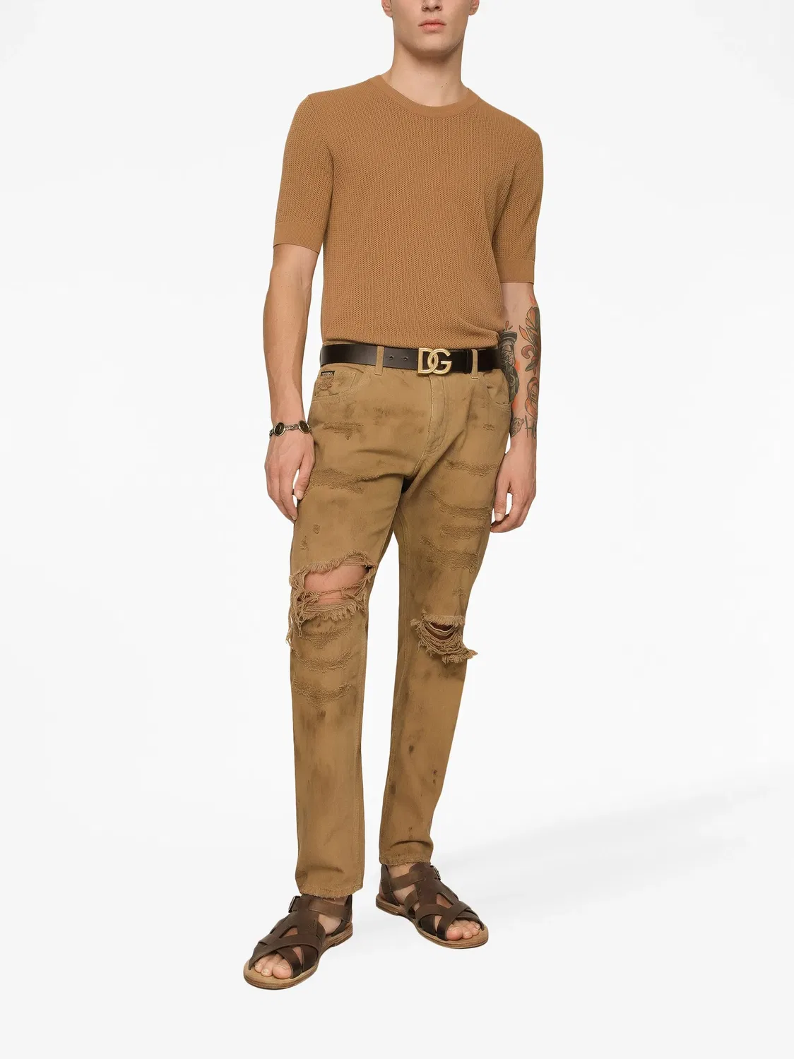 Рваные джинсы slim-fit Dolce & Gabbana, коричневый — фото 2