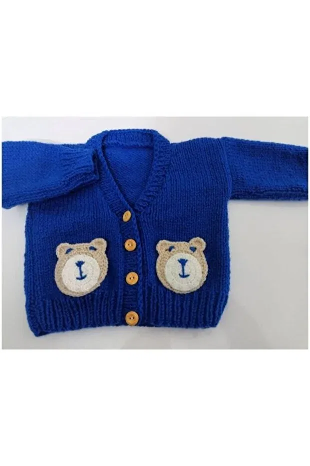 Детский кардиган для девочек с V-образным вырезом Hand knitted crop baby kids cardigan Aksakadam, Blue