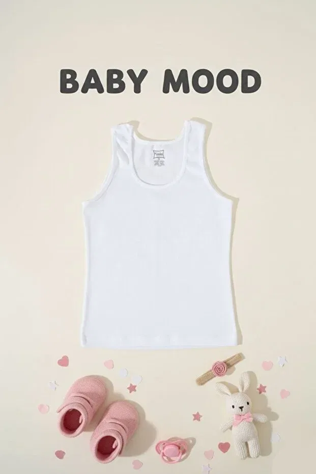 Детский комплект маек для девочек 5-Pack 100% cotton ribbed wide strap baby girl undershirt set Tutku, White — фото 2