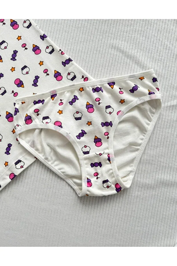 Детский комплект для девочек с принтом Girls Printed Rope Strap Tank Top And Slip Set Alya Underwear, Ice Cream Printed — фото 2