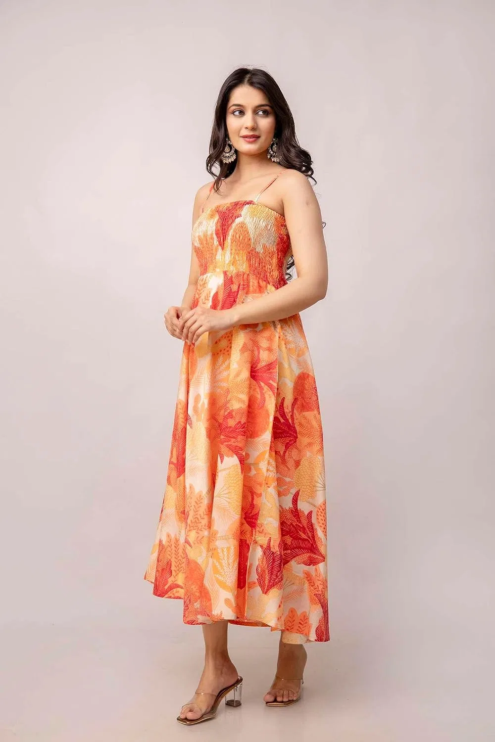 Женское платье-макси с цветочным принтом Anarkali, Orange Leaf — фото 2