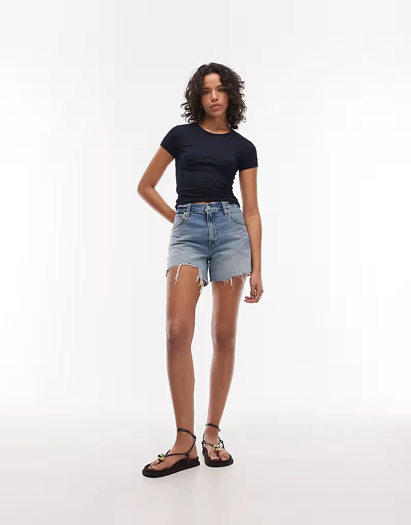 Джинсовые шорты Levi's с укороченной талией, светло-голубой — фото 3