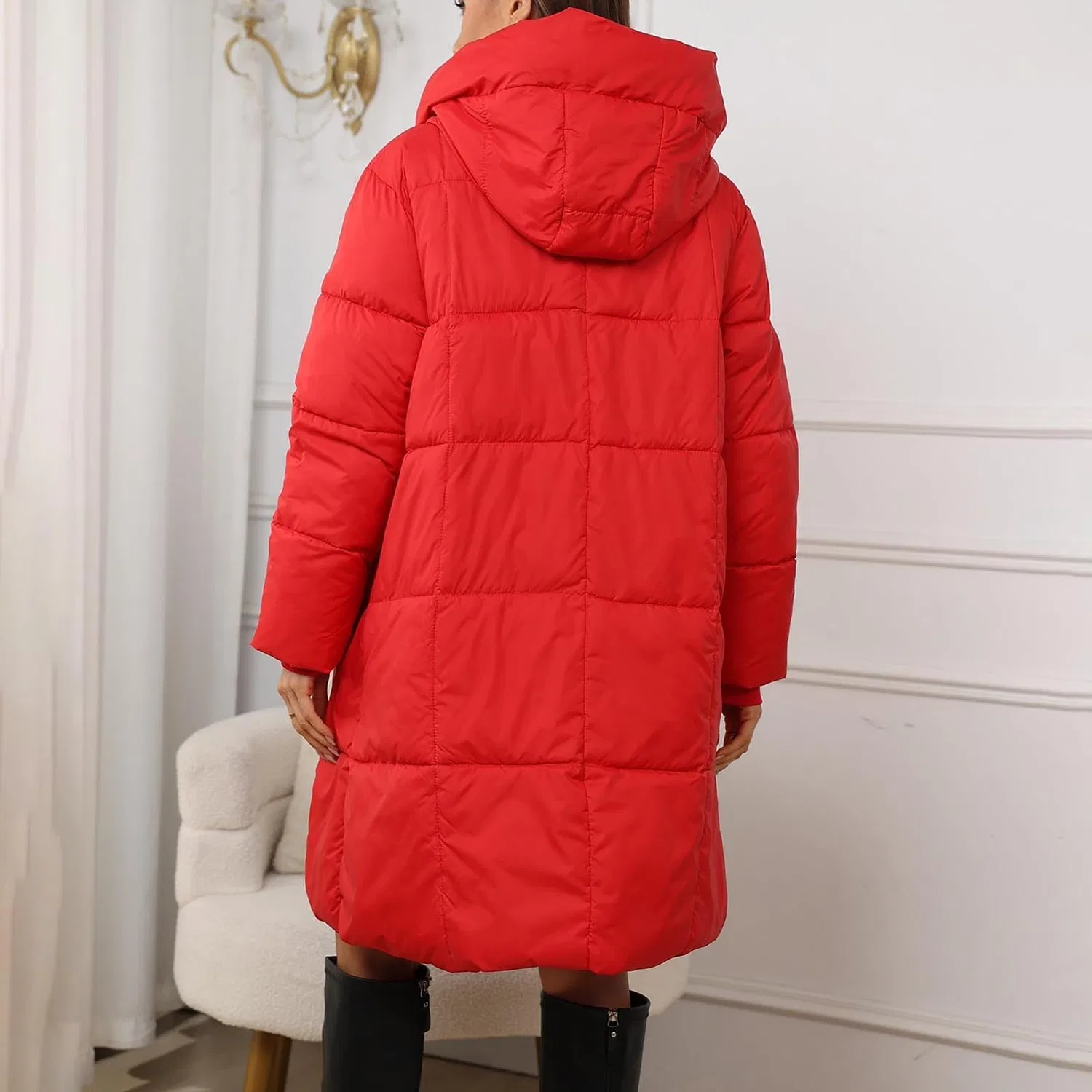 Женское зимнее пальто с капюшоном Winter Coats for Women UK 2025 Warm Down Jacket Long Padded Women Lightweight Windproof Quilted Down Jacket Outdoor Hiking Jackets Parkas Hooded Outerwear, Rosso — фото 2