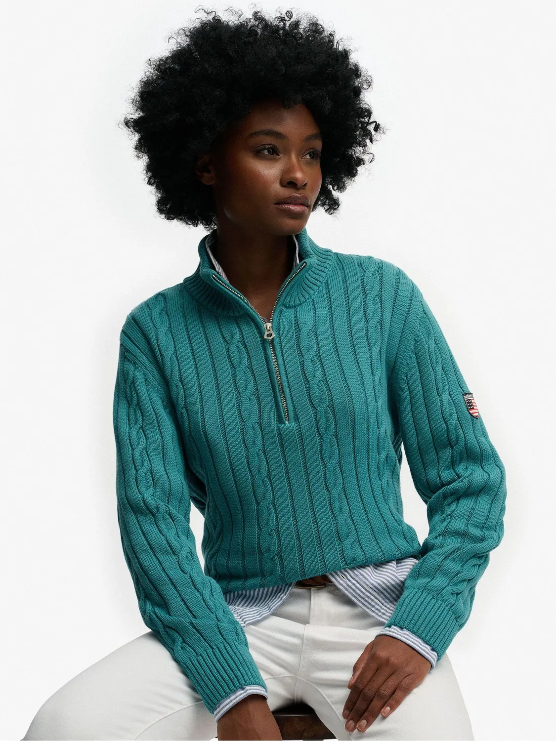 Джемпер свободного кроя Slouchy Cable Half Zip Superdry, зеленый — фото 2