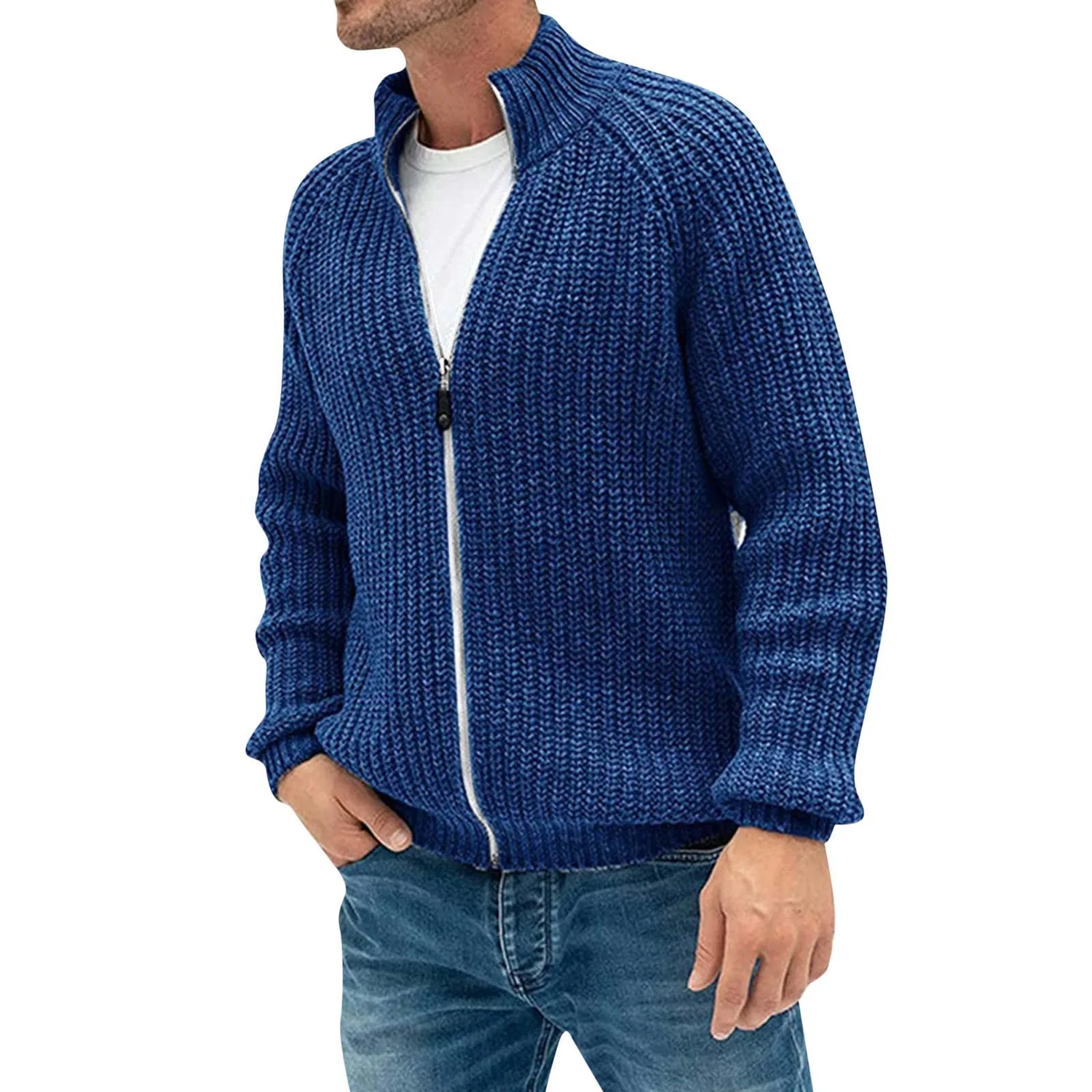 Мужской кардиган с молнией и воротником Classic Style, Blue