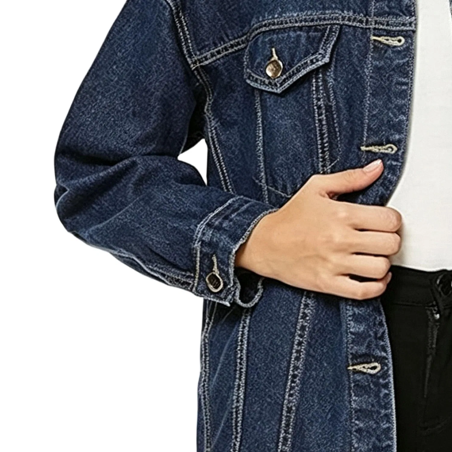 Женское джинсовое пальто Boyfriend Denim Trucker Jacket, Blu scuro — фото 4