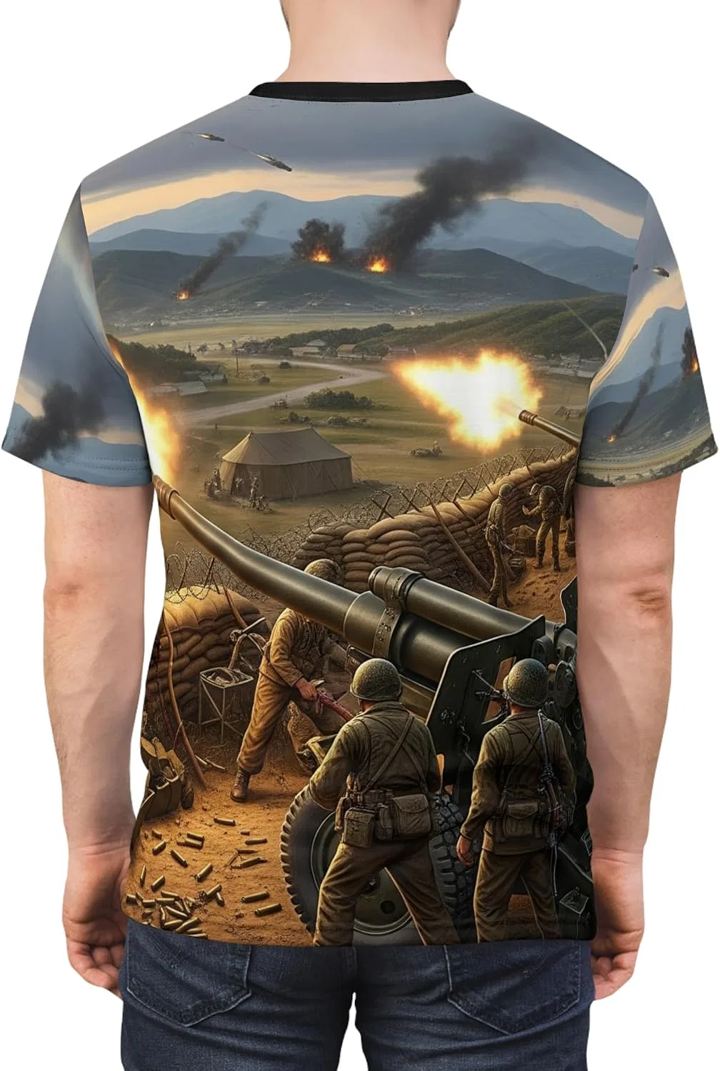 Мужская футболка с принтом Vietnam War Artillery Firebase, Black Stitching — фото 4