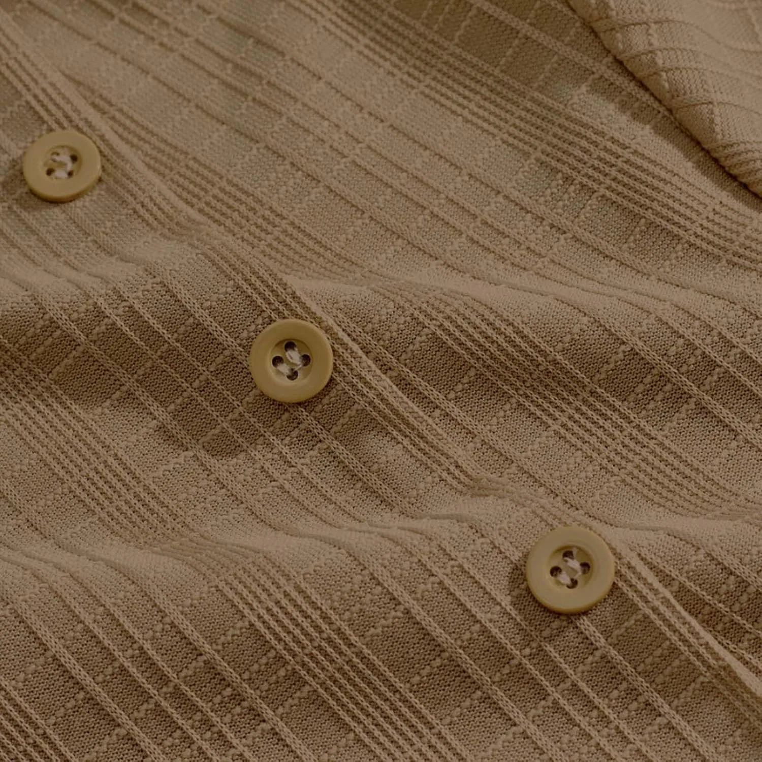 Мужская футболка с V-вырезом и четверть-застежкой Ribbed Knit, Khaki — фото 2