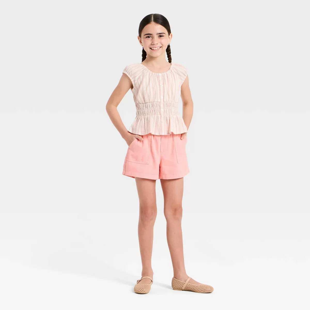 Детские шорты для девочек с завязками GIRLS BOTTOMS, Peach Pink — фото 3