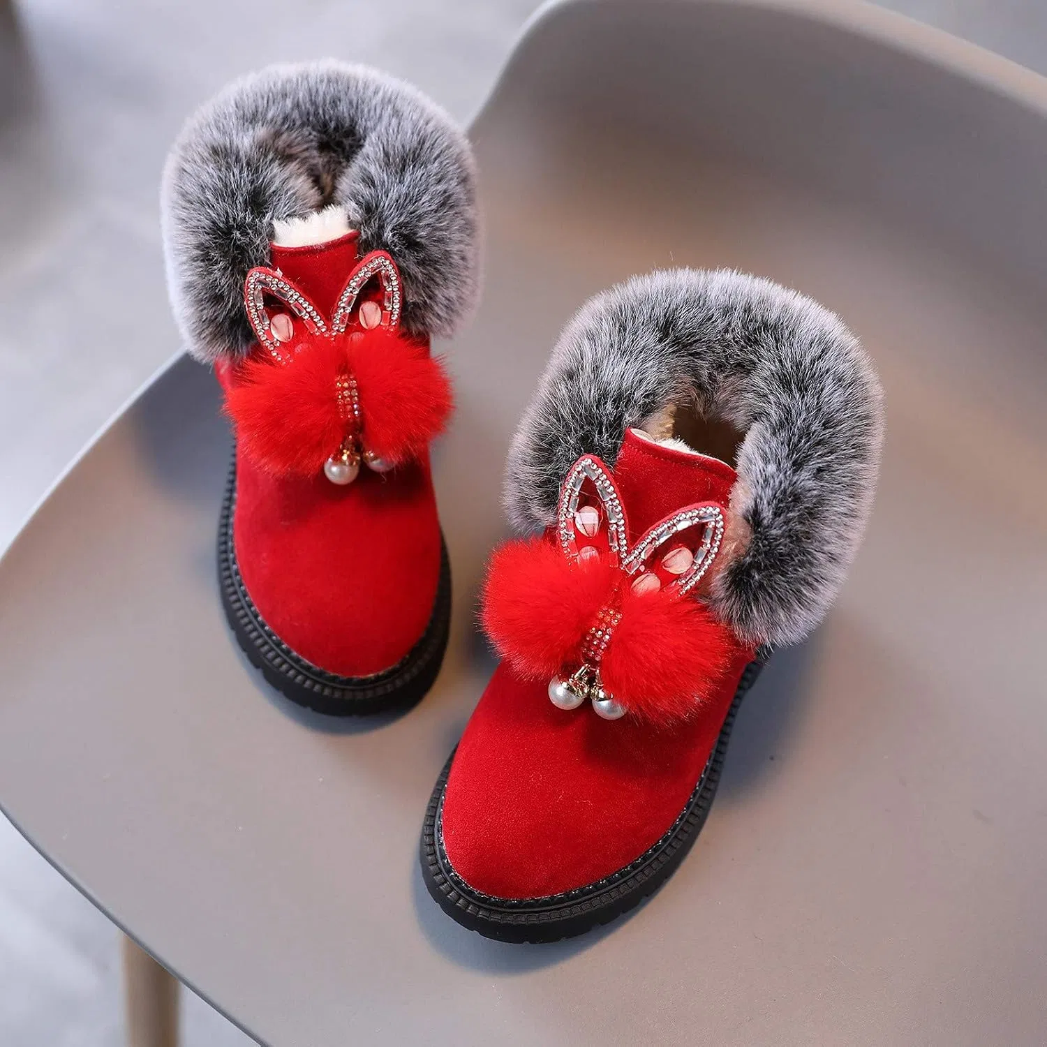 Детские зимние сапоги для девочек с мехом, модель Snow Boots, Red — фото 3