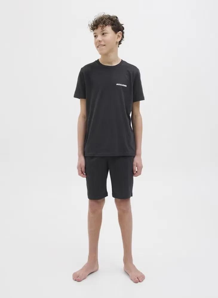 Jack & Jones Junior Комплект футболки и шорт с круглым вырезом, черный