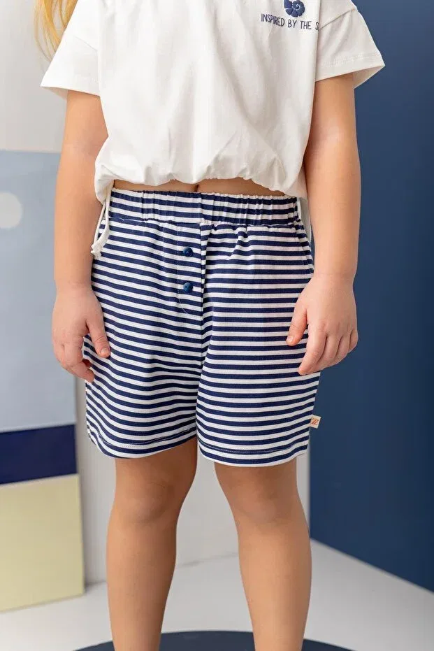 Детские шорты для девочек с принтом Zeyland, Navy Blue Striped