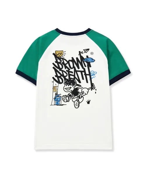Детская футболка с принтом Raglan Color Block Tee BROWNBREATH KIDS, Green — фото 2
