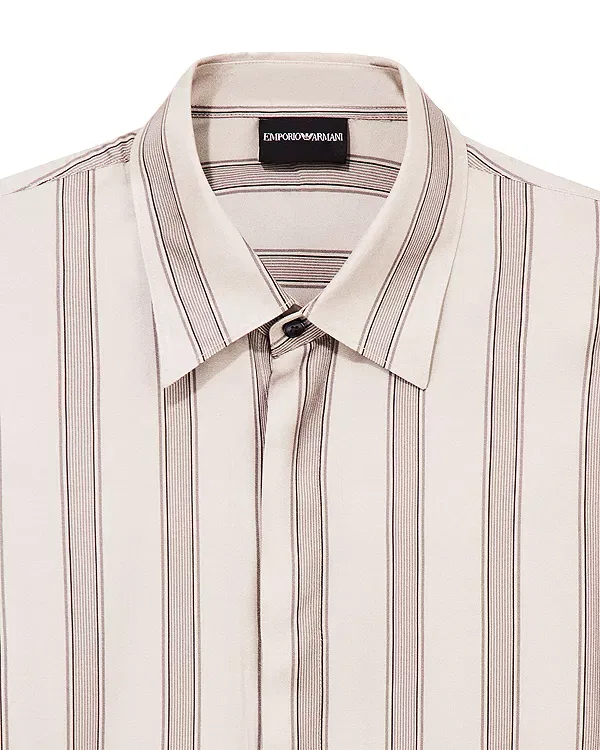 Мужская рубашка с полосками Emporio Armani, Beige Stripe — фото 4