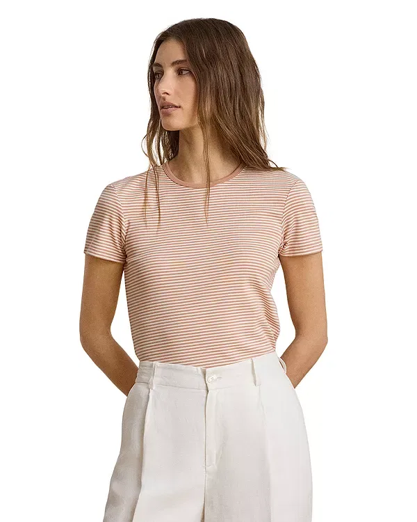 Женская футболка с полосатым принтом Ralph Lauren, Pink Sienna/Cream