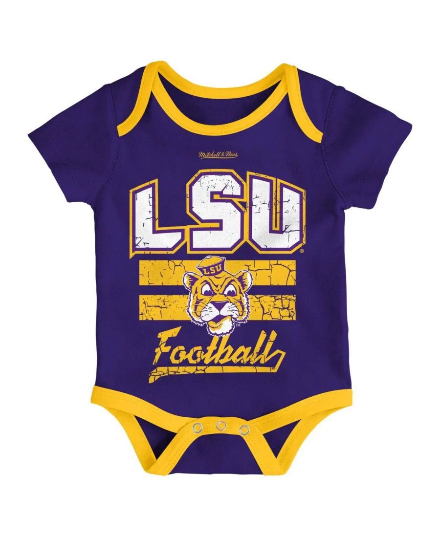 Комплект из 3 предметов: боди, слюнявчик и пинетки с принтом LSU Tigers Mitchell & Ness, Purple — фото 4