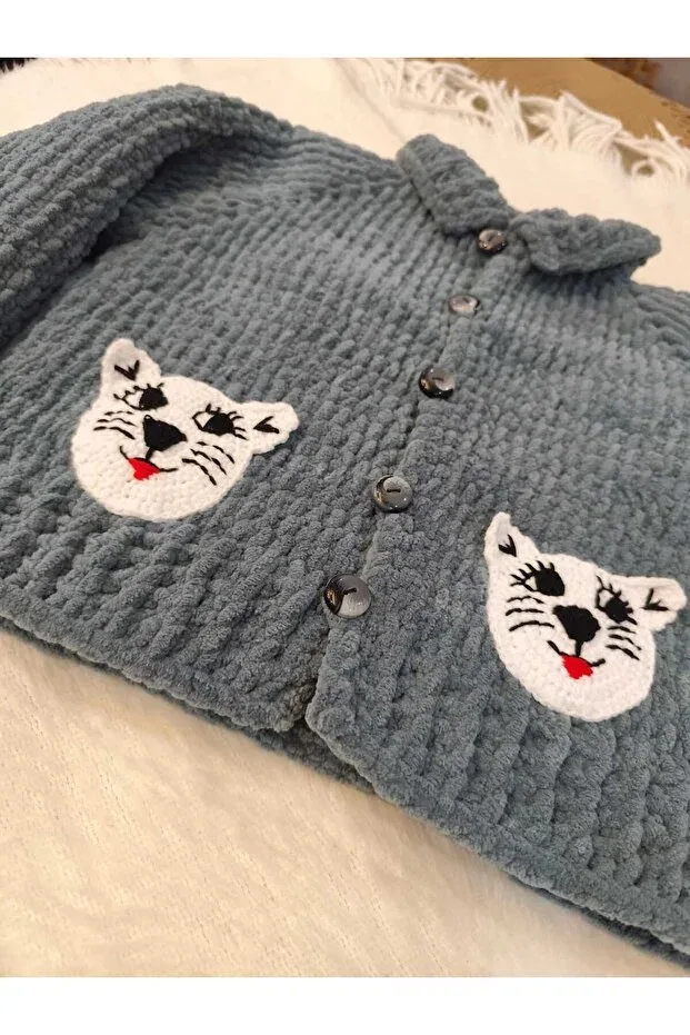 Детский кардиган с принтом Hand Knitted Children's Cardigan Iklim Tuhafiye, Gri