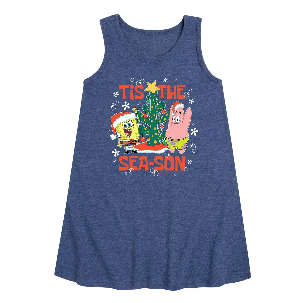 Детское платье-трапеция без рукавов Tis The Season SpongeBob SquarePants, Heather Navy