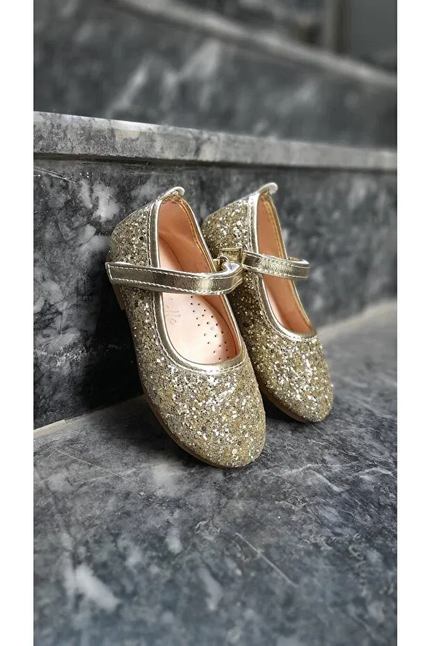 Детские балетки для девочек с пайетками Turkuaaz, Gold — фото 2