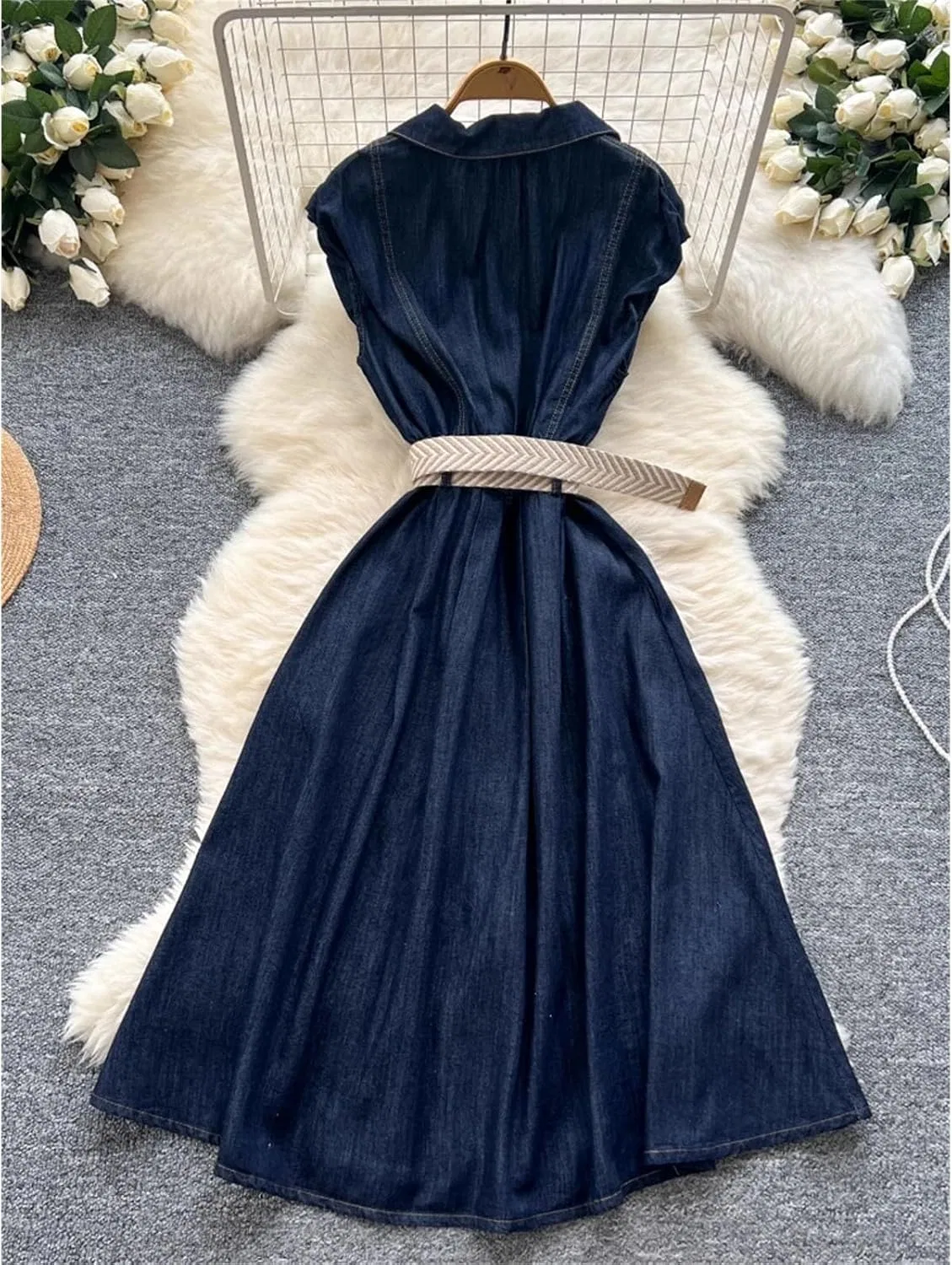 Женское джинсовое платье с отложным воротником Vintage, Deep Blue — фото 4