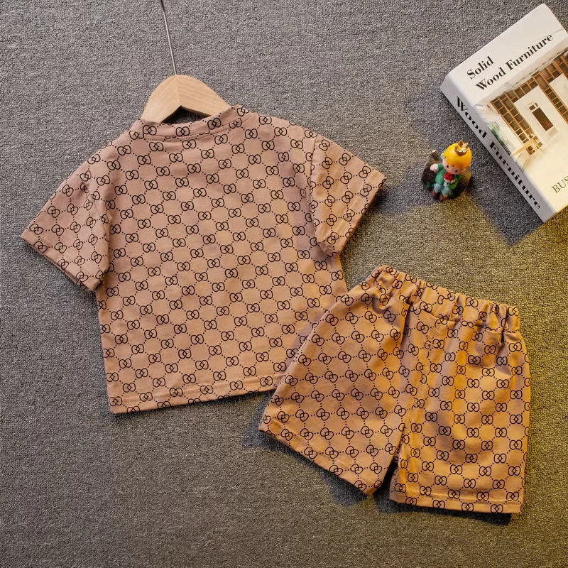 Костюм детский с принтом комплект штанов и рубашки 2 pcs Chicpoint, хаки — фото 2