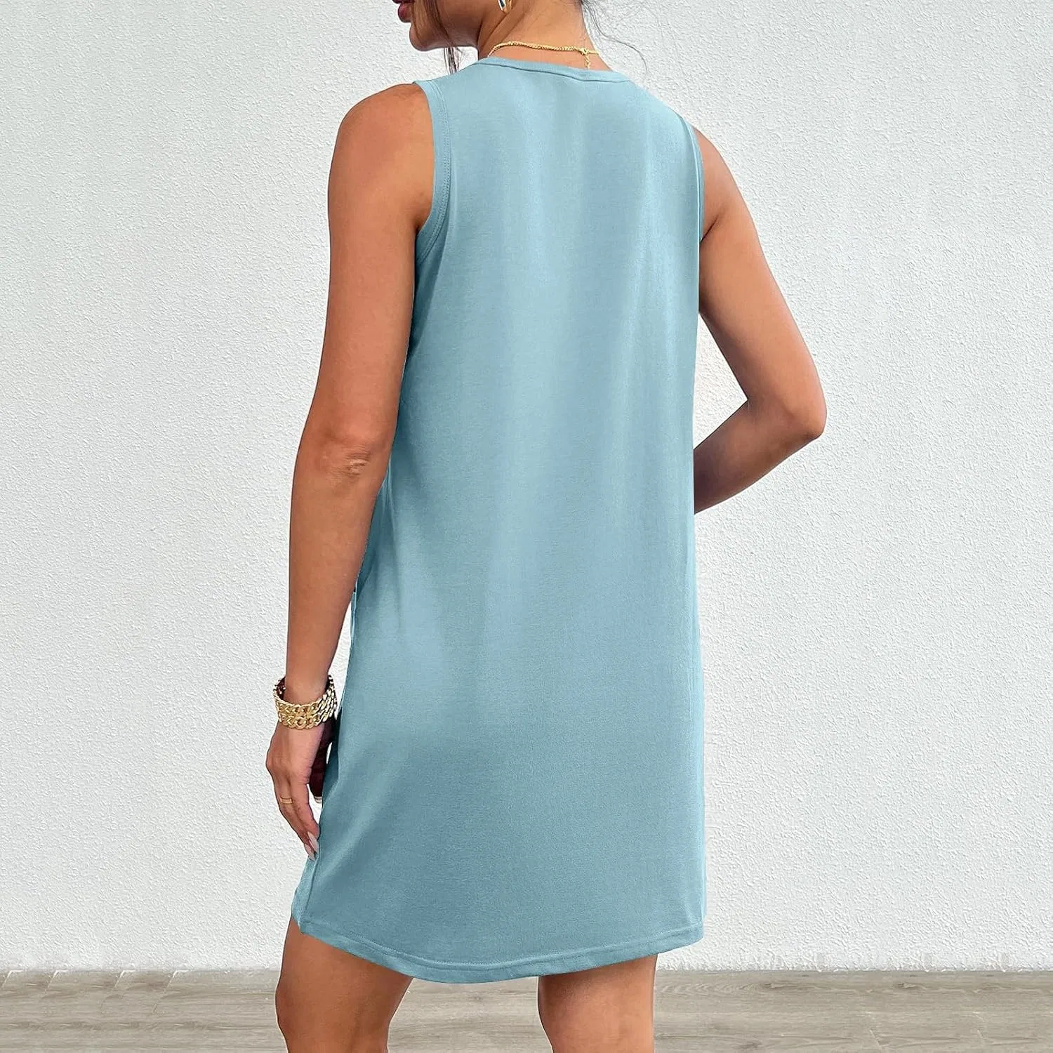 Женское мини-платье на бретелях Summer, A007-light Blue — фото 4