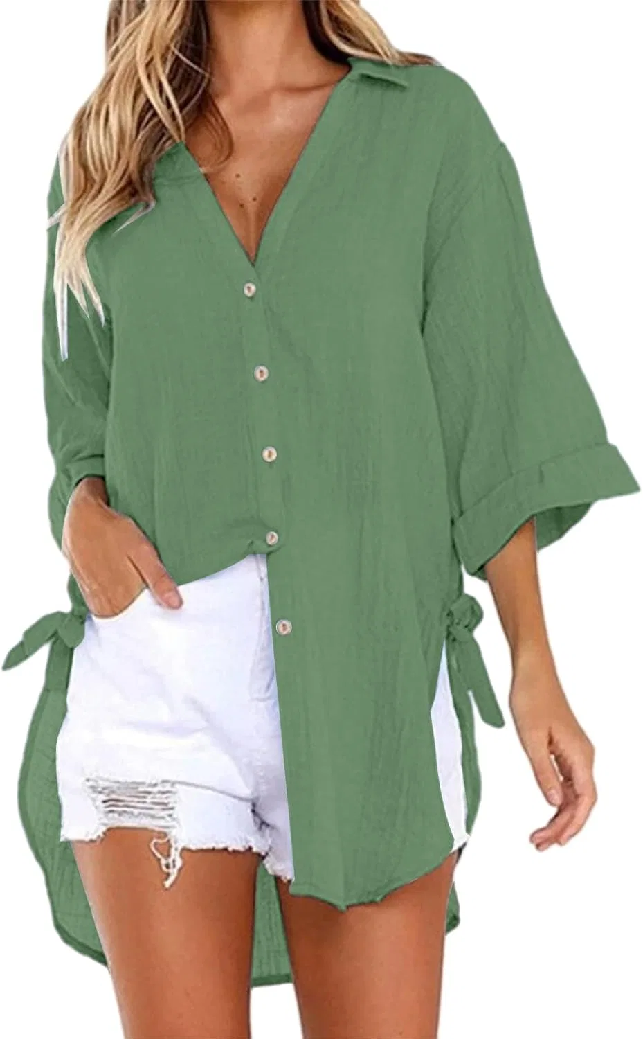 Женская свободная блуза с V-образным вырезом Oversized Beach Cover Up, Green