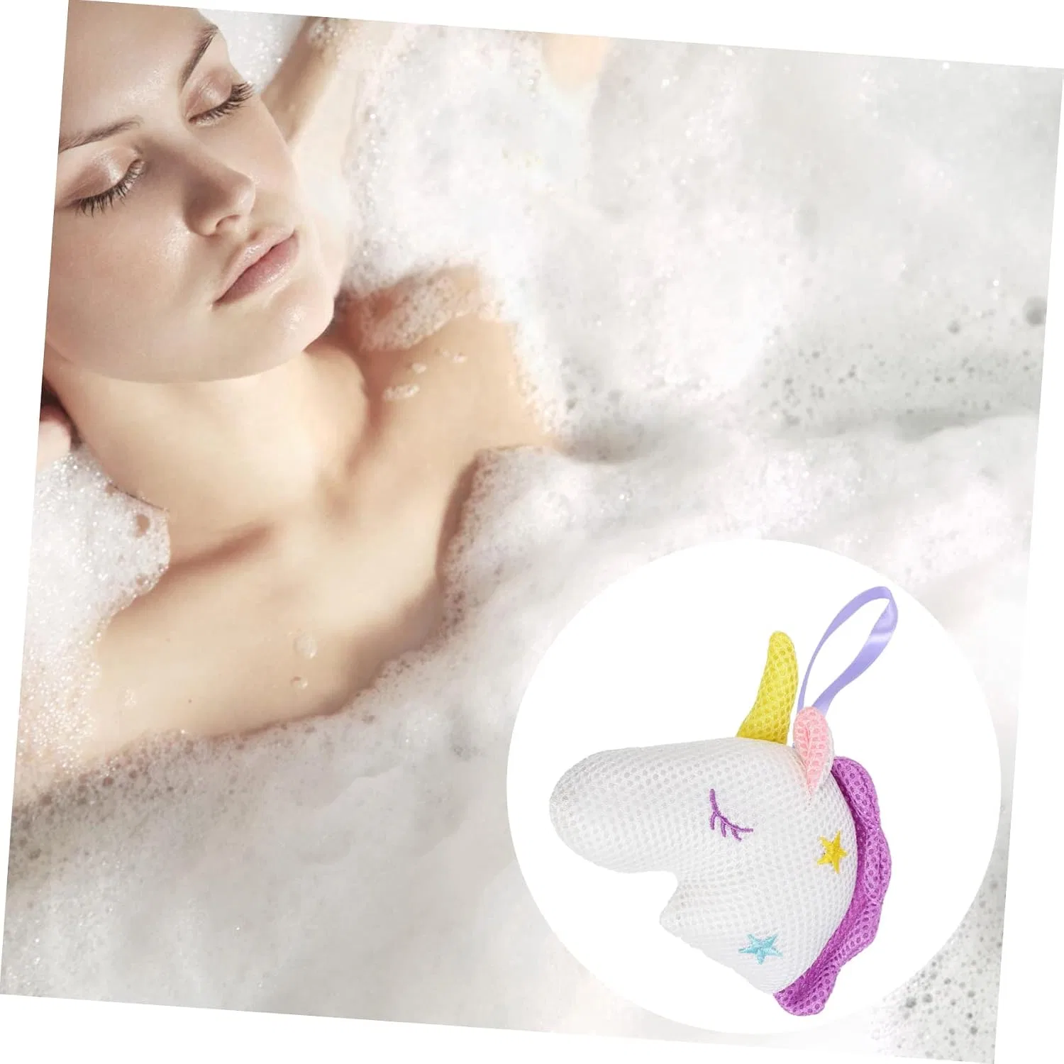 Мочалка для душа Unicorn Bath Sponges, MUSISALY, 1 шт, 32 г, Белая — фото 2