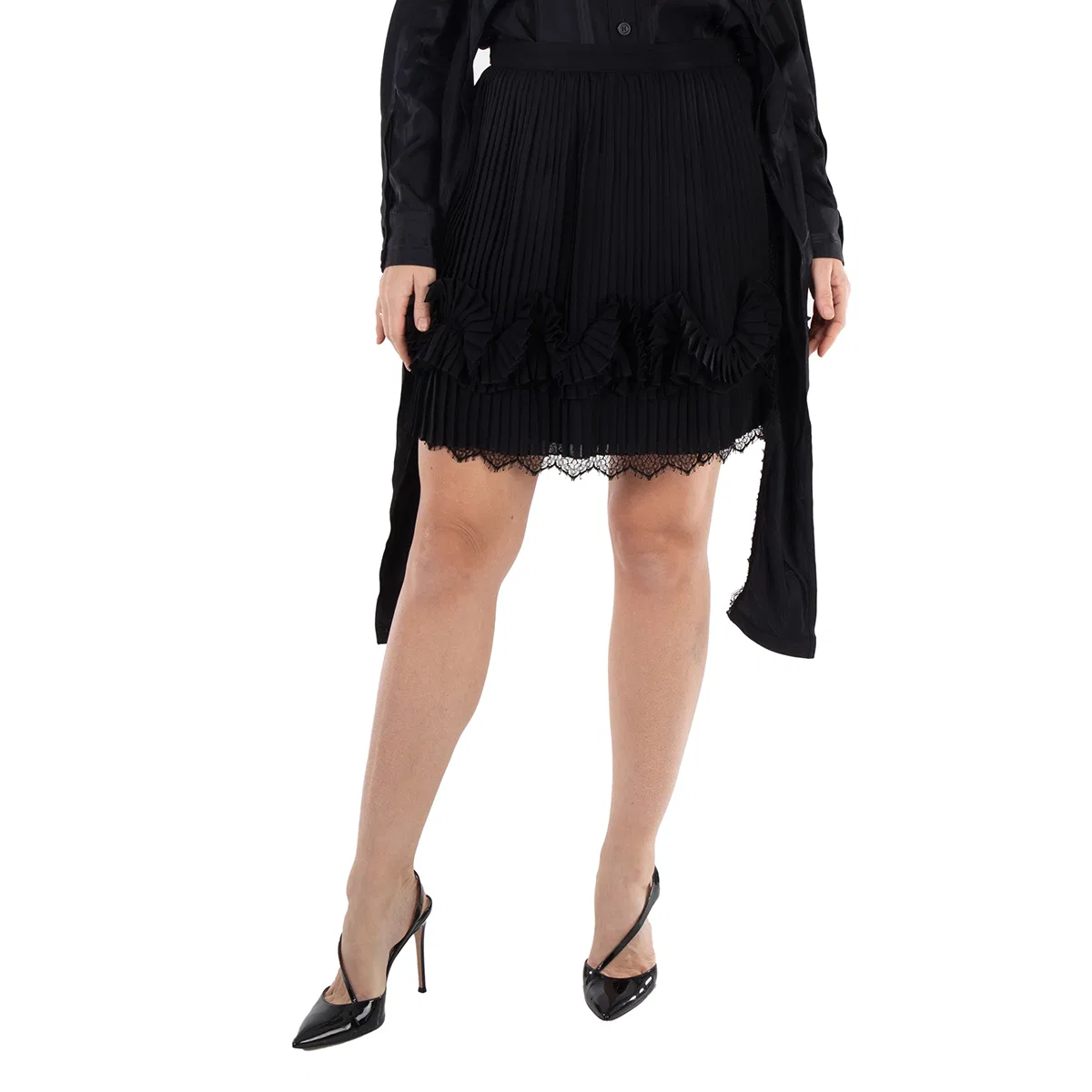 Юбка плиссированная с кружевной отделкой Burberry, Black