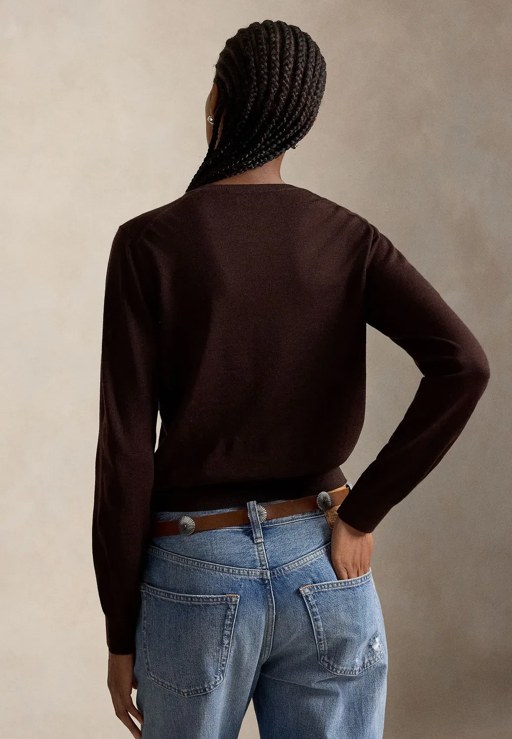 Свитер с круглым вырезом из мериносовой шерсти Polo Ralph Lauren, Deep Chocolate Melange — фото 3
