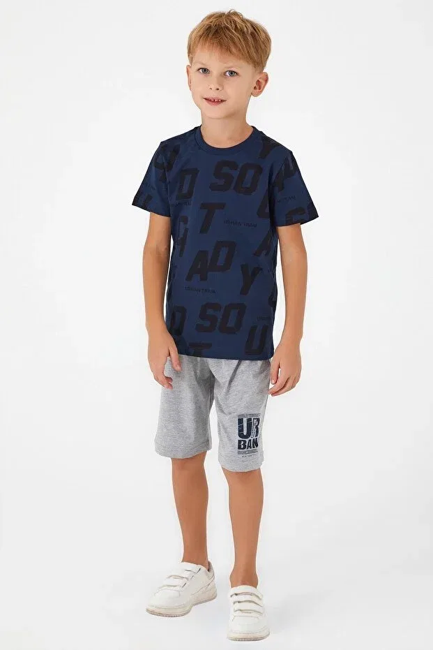 Детский для мальчиков комплект пижамы с принтом Urban Team Boy Bermuda Suit Rolypoly, Navy Blue — фото 2