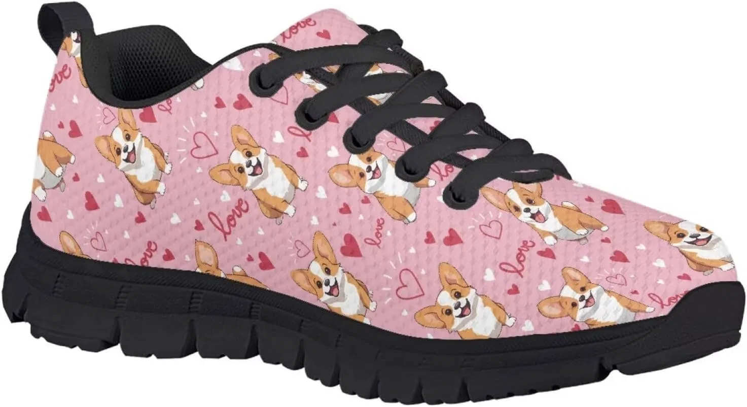 Детские кроссовки для девочек с сеткой Ystardream, Pink Love Corgi