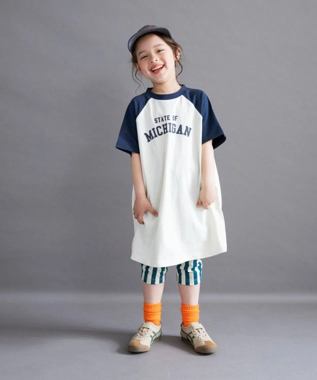 Детская хлопковая футболка-платье с принтом Raglan DRC branshes, Sax Blue — фото 2