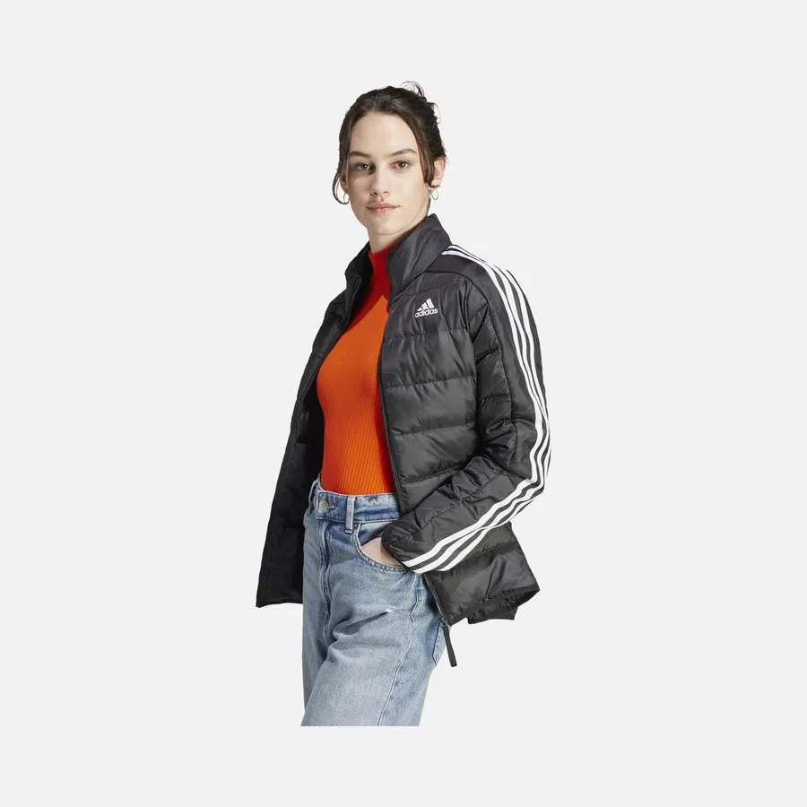 Женская спортивная куртка с капюшоном, с принтом, Essentials 3-Stripes Light Down Full-Zip Hoodie, adidas, Черный — фото 2