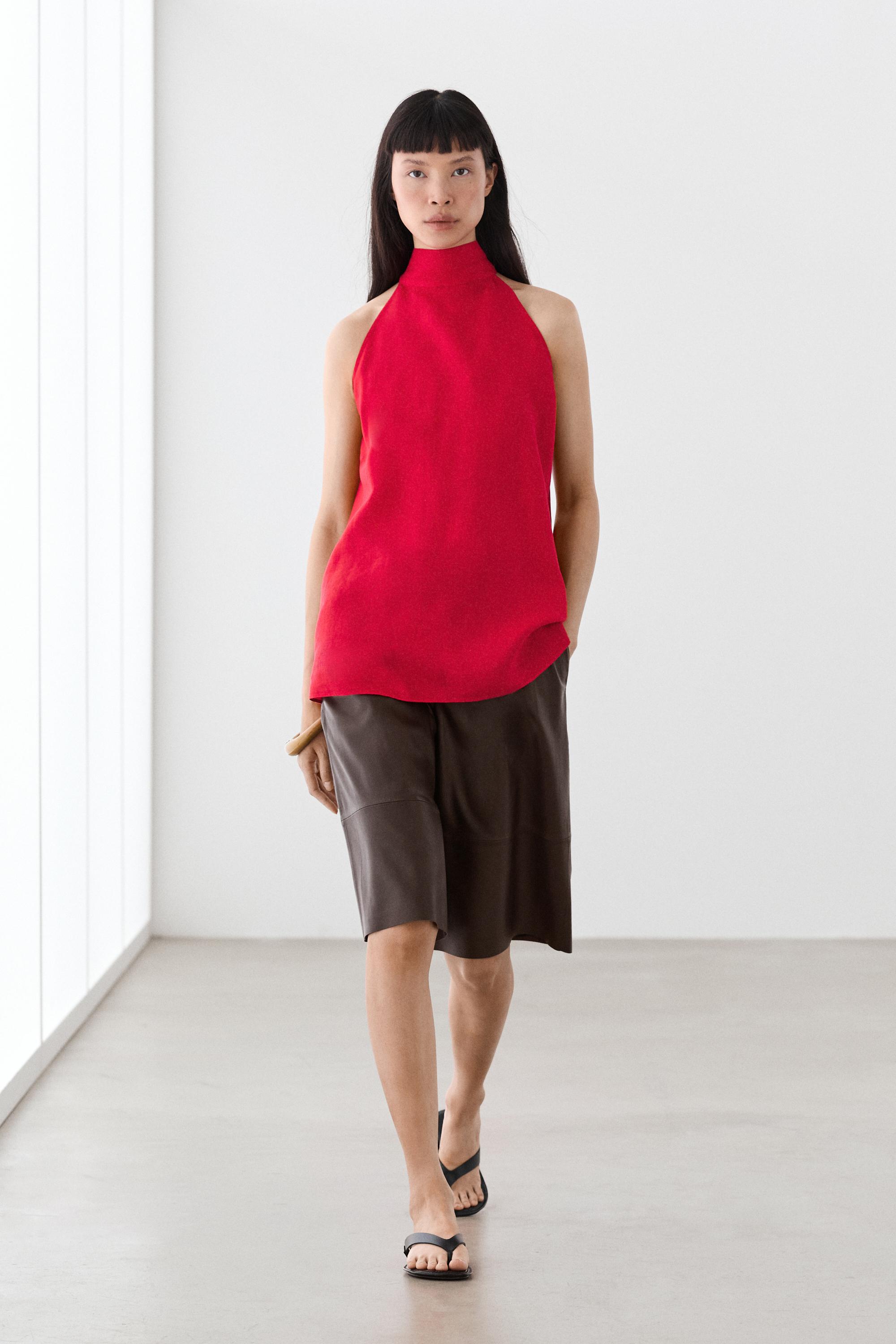 Топ  Massimo Dutti Flowing Linen Halter, красный — фото 2
