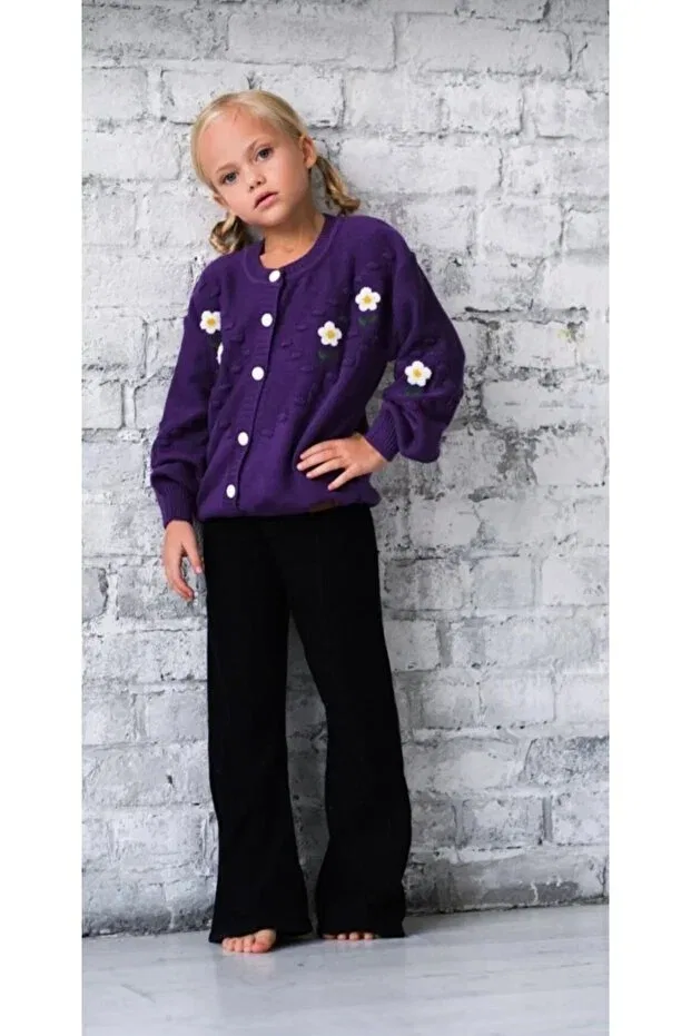 Детский кардиган для девочек с длинным рукавом Butik Amine, Purple Black — фото 2