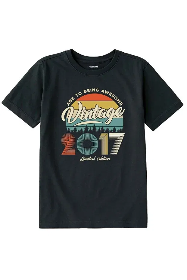 Детская футболка для девочек с принтом Vintage Kids' T-Shirt - 2017 Birth Year Design Colermi, Anthracite