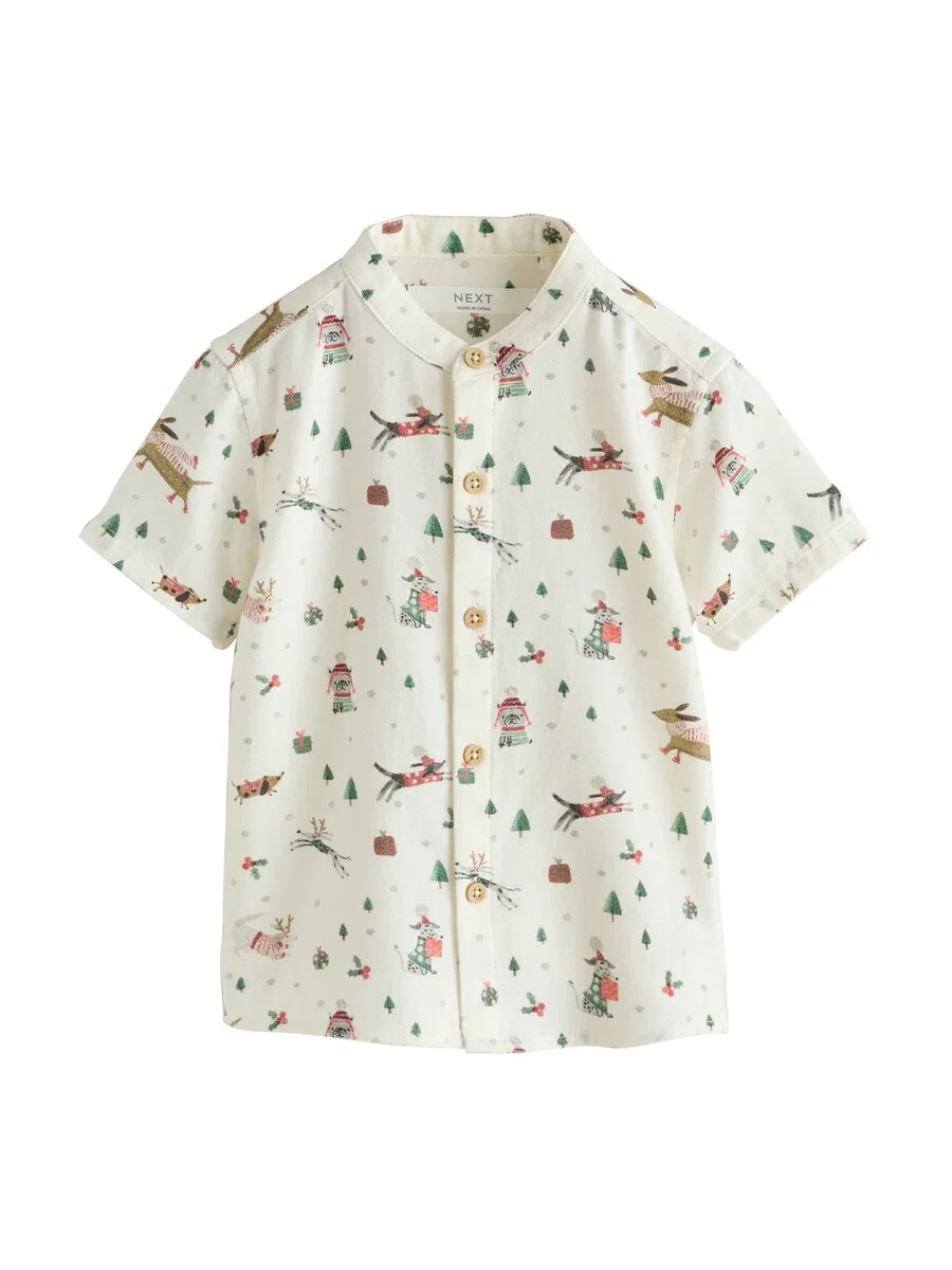 Рубашка Next Regular fit Button Up Shirt 'Christmas' белого цвета