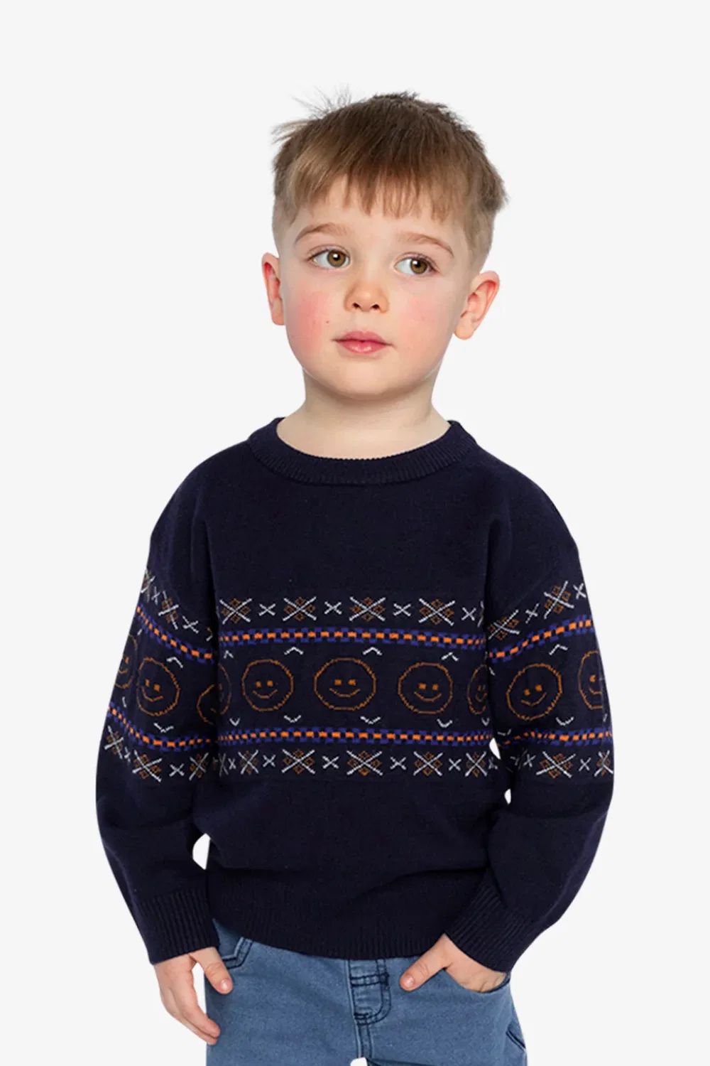 Детский свитер с жаккардовым узором Deux par Deux, Dark Blue — фото 3